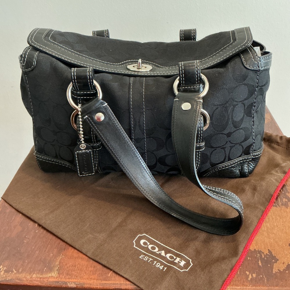 Coach Hampton Signature Black Jacquard Leather Satchel Bag 10988
